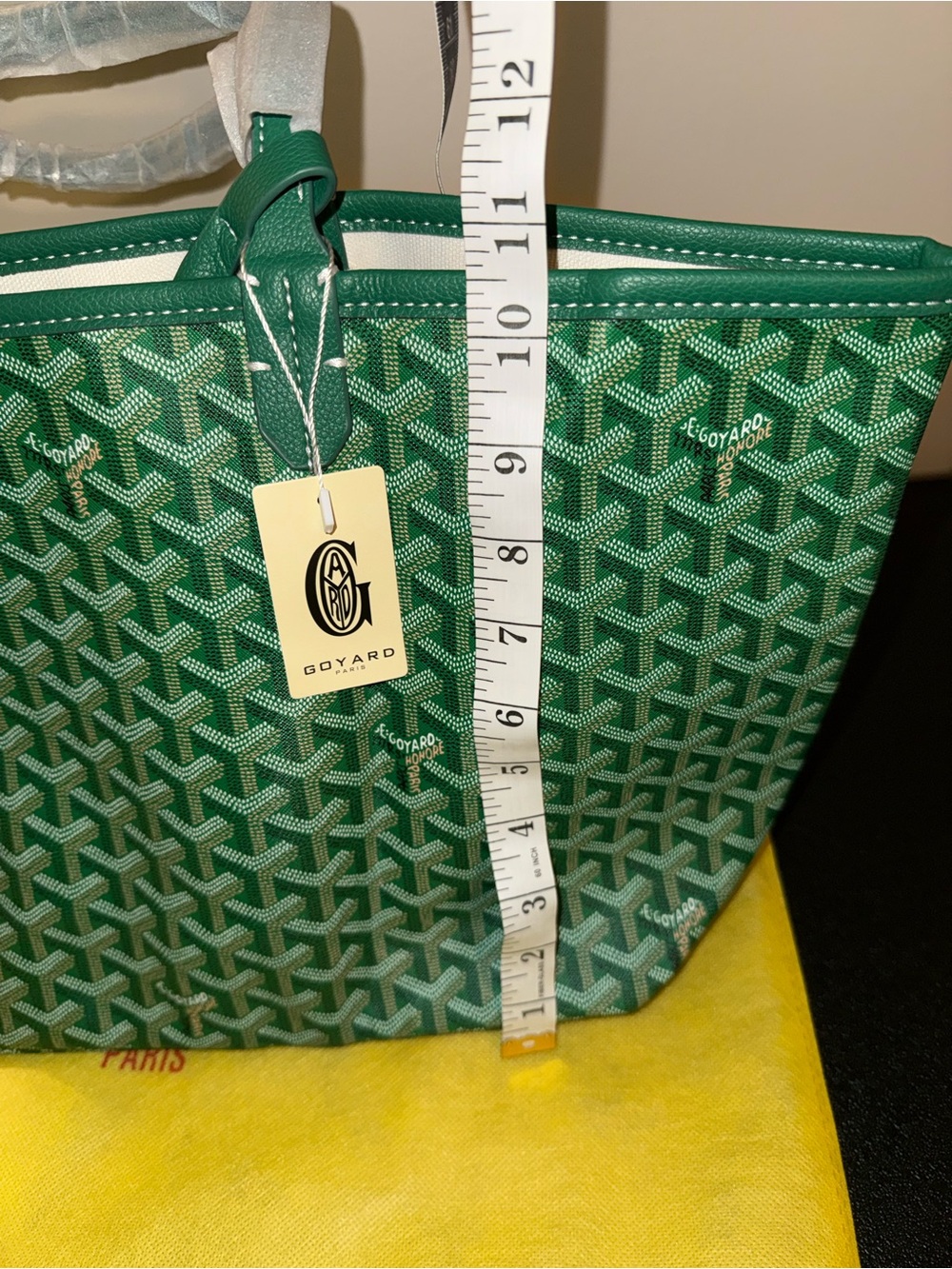 Saint Louis Style Green Patterned Tote with Signature Chevron Motif - Picture 5 of 5